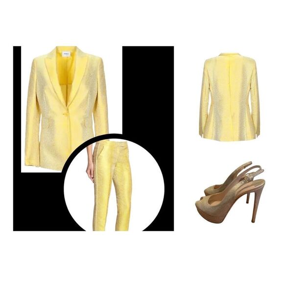 Akris Womens Yellow Single Button Notch Lapel Jacquard Blazer Jacket Size 42